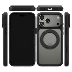 iiCASE Glacier 360 Ring Stand Case iPhone Case in Frost Smoke Black shown on silver iPhone detail image