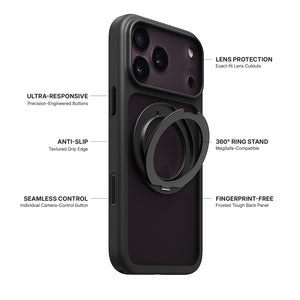 iiCASE Glacier 360 Ring Stand Case iPhone Case in Frost Smoke Black shown on purple iPhone detail image