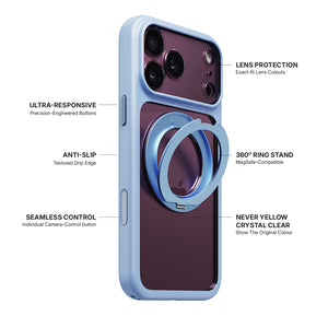 iiCASE Glacier 360 Ring Stand Case iPhone Case in Crystal Ice Blue shown on purple iPhone detail image