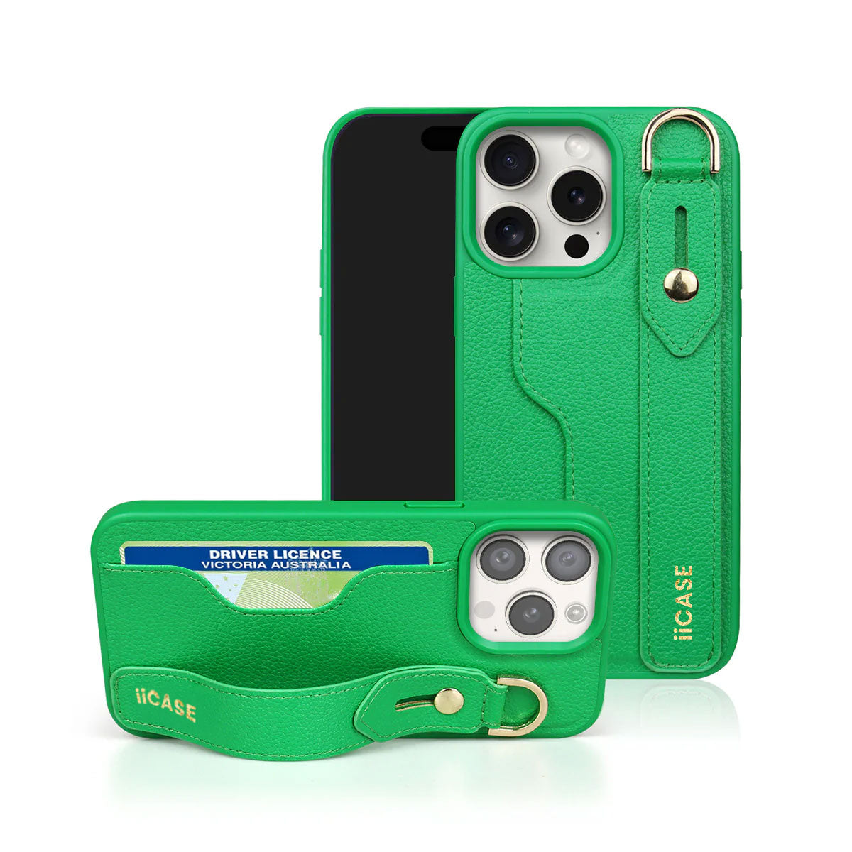 Hand Strap Stand Leather iPhone Case with Card Slot