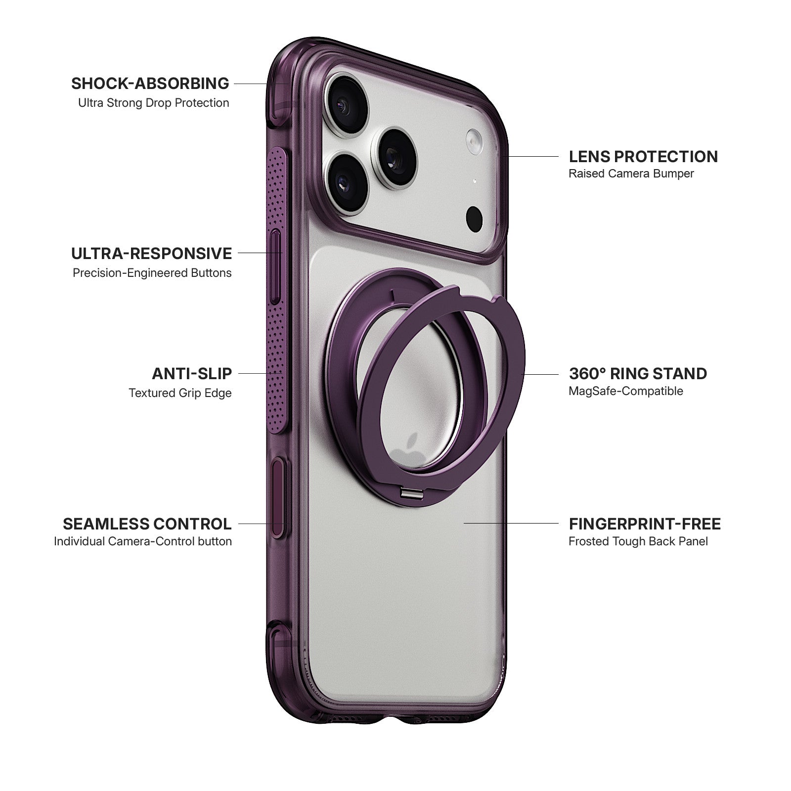 iiCASE Aegis 360 MagSafe Ring Stand Case for iPhone 18 Pro Max image 6 - 360 01 01 phone filter case dark plum phone silver slot 09