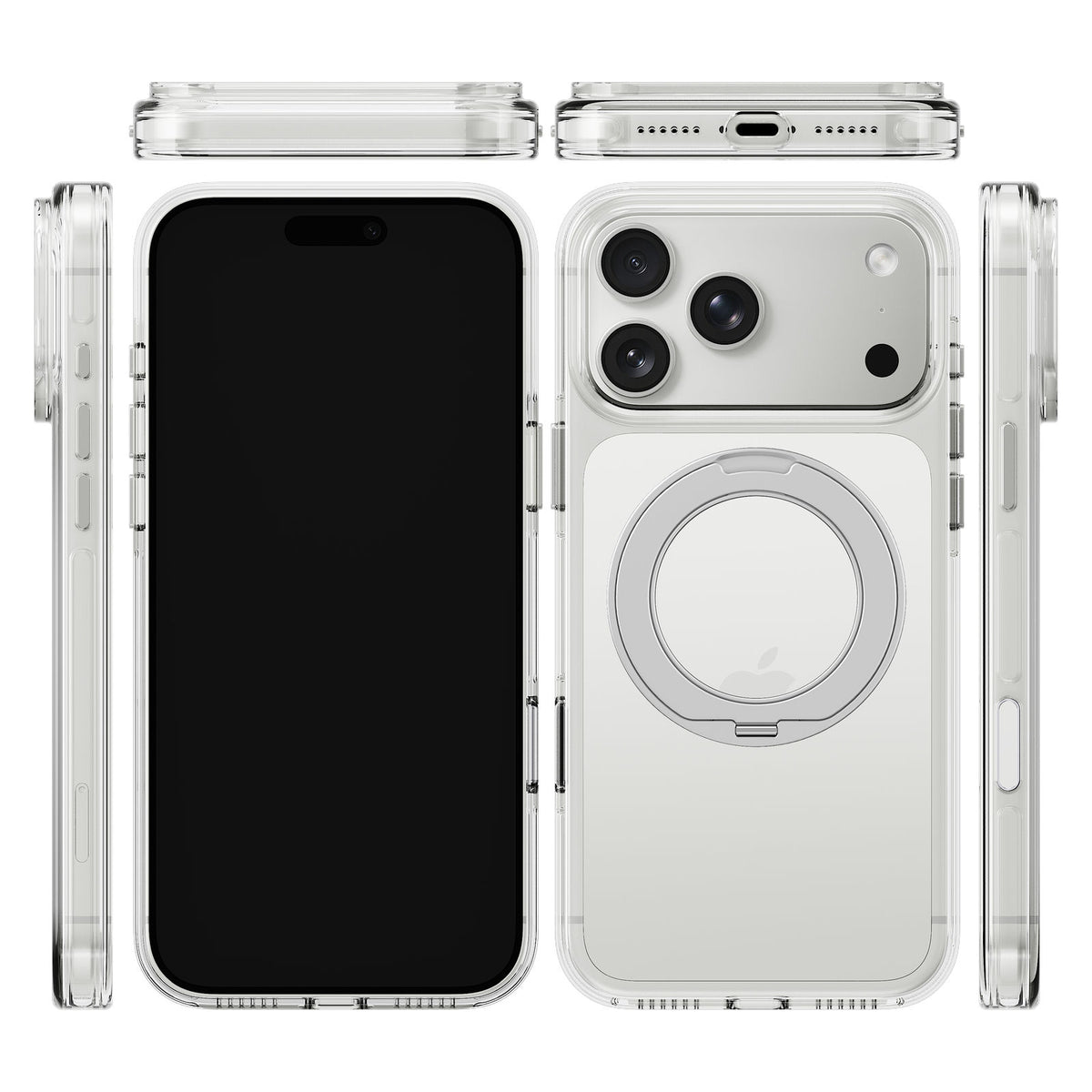 iiCASE Crystal EverClear 360 Ring Stand Case iPhone Case for iPhone 17 Pro in Crystal Clear shown on Silver iPhone detail image - image 15