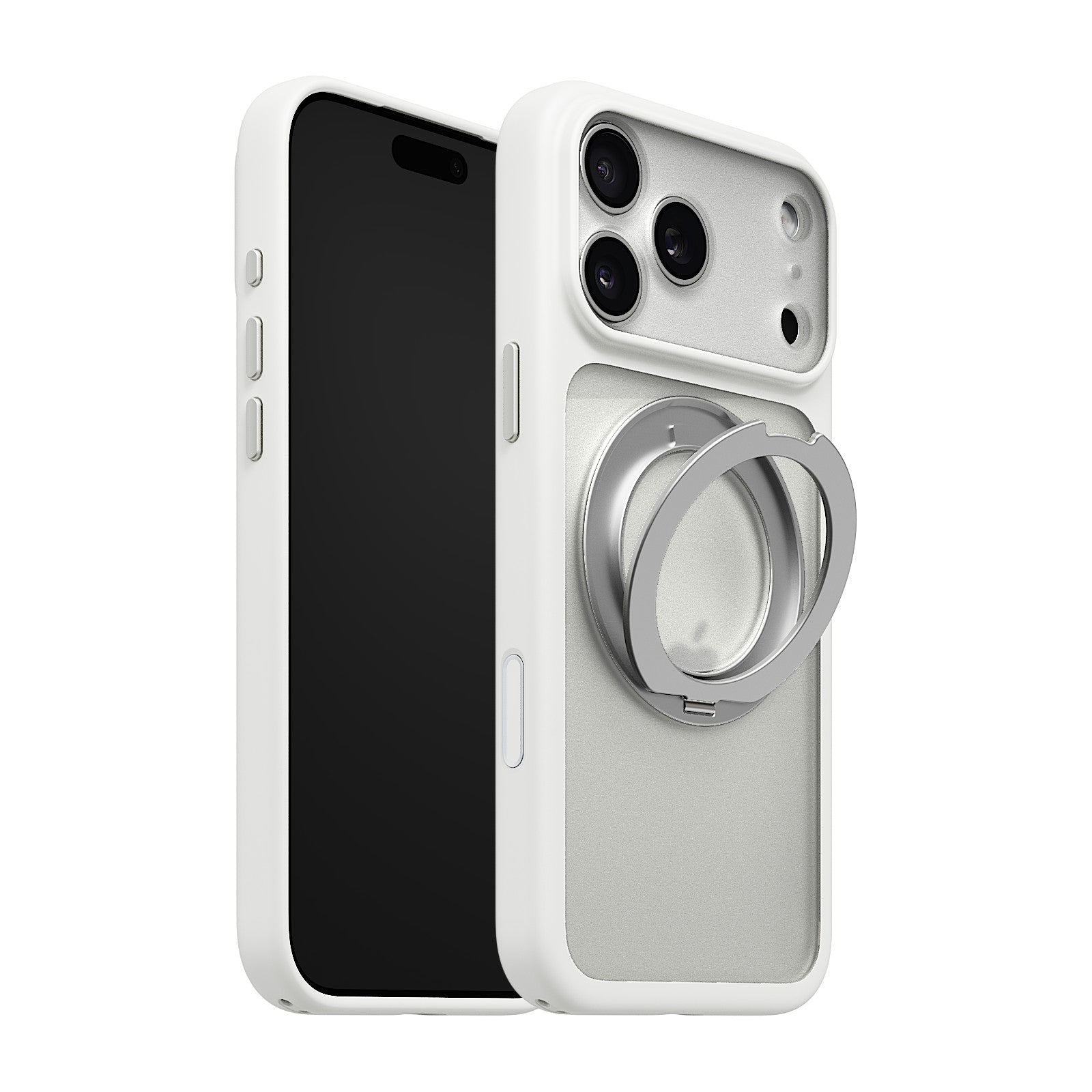 iiCASE Glacier 360 Ring Stand Case iPhone Case in Frost White shown on silver iPhone product image
