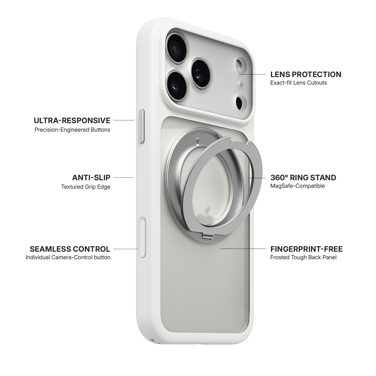 iiCASE Glacier 360 Ring Stand Case iPhone Case in Frost White shown on silver iPhone detail image