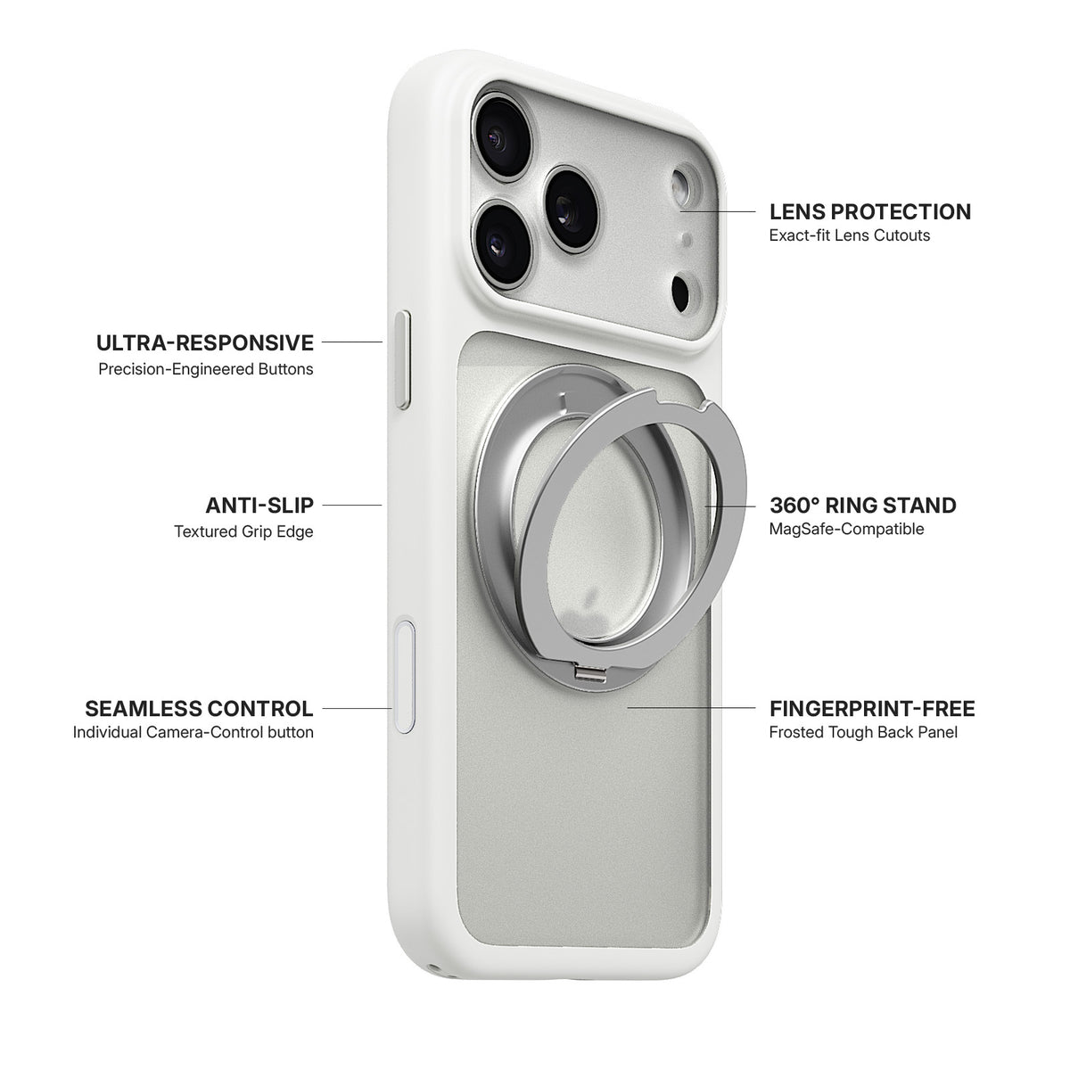 iiCASE Glacier 360 Ring Stand Case iPhone Case in Frost White shown on silver iPhone detail image
