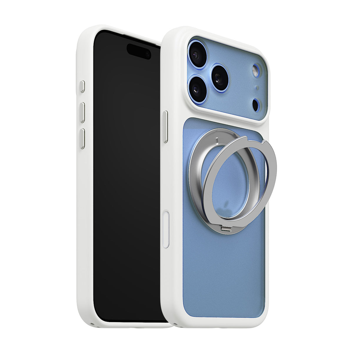 iiCASE Glacier 360 Ring Stand Case iPhone Case in Frost White shown on ice blue iPhone detail image