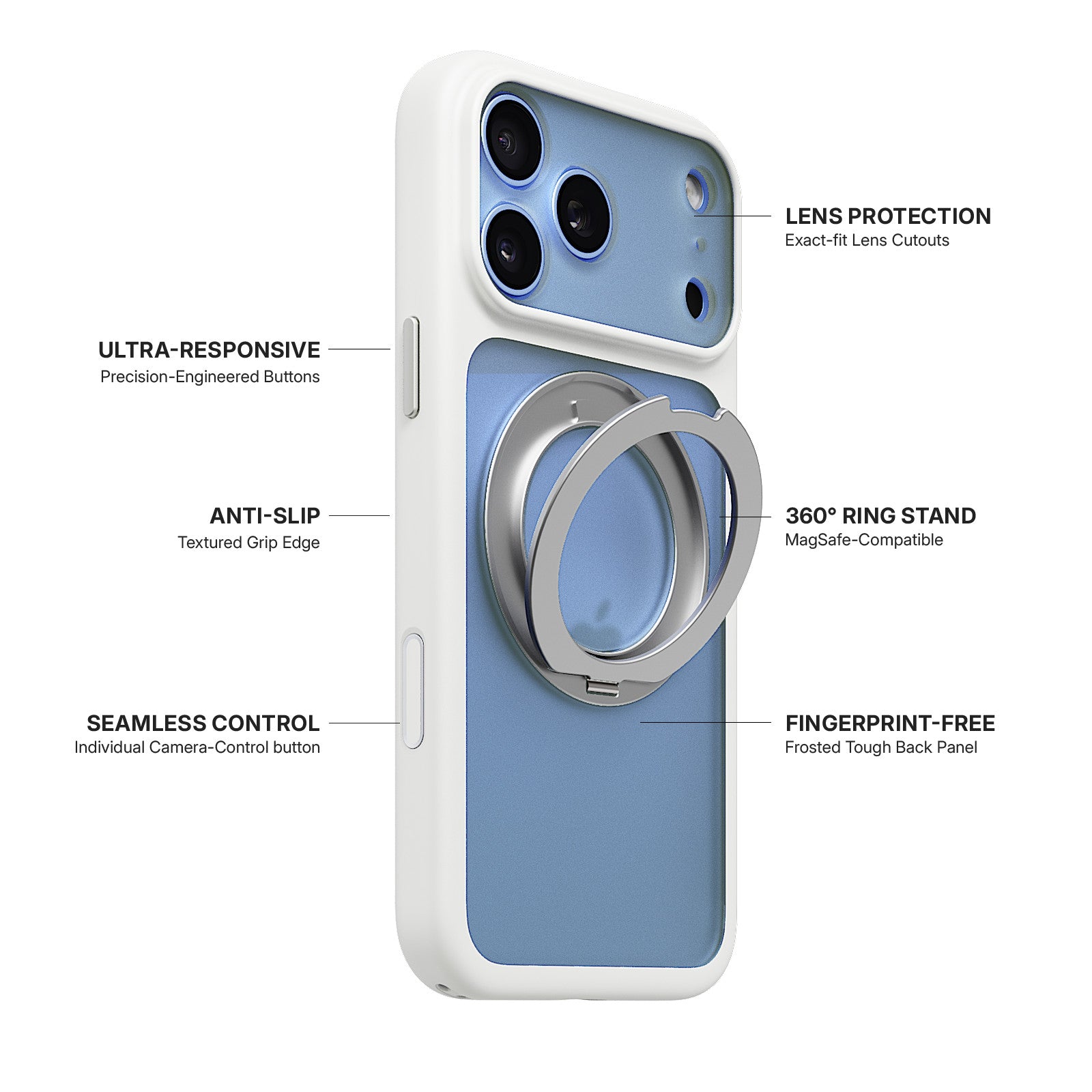 iiCASE Glacier 360 Ring Stand Case iPhone Case in Frost White shown on ice blue iPhone detail image