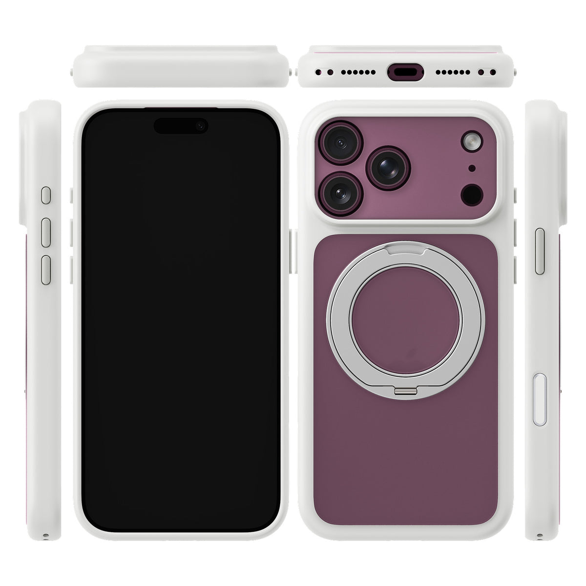 iiCASE Glacier 360 Ring Stand Case iPhone Case in Frost White shown on purple iPhone detail image
