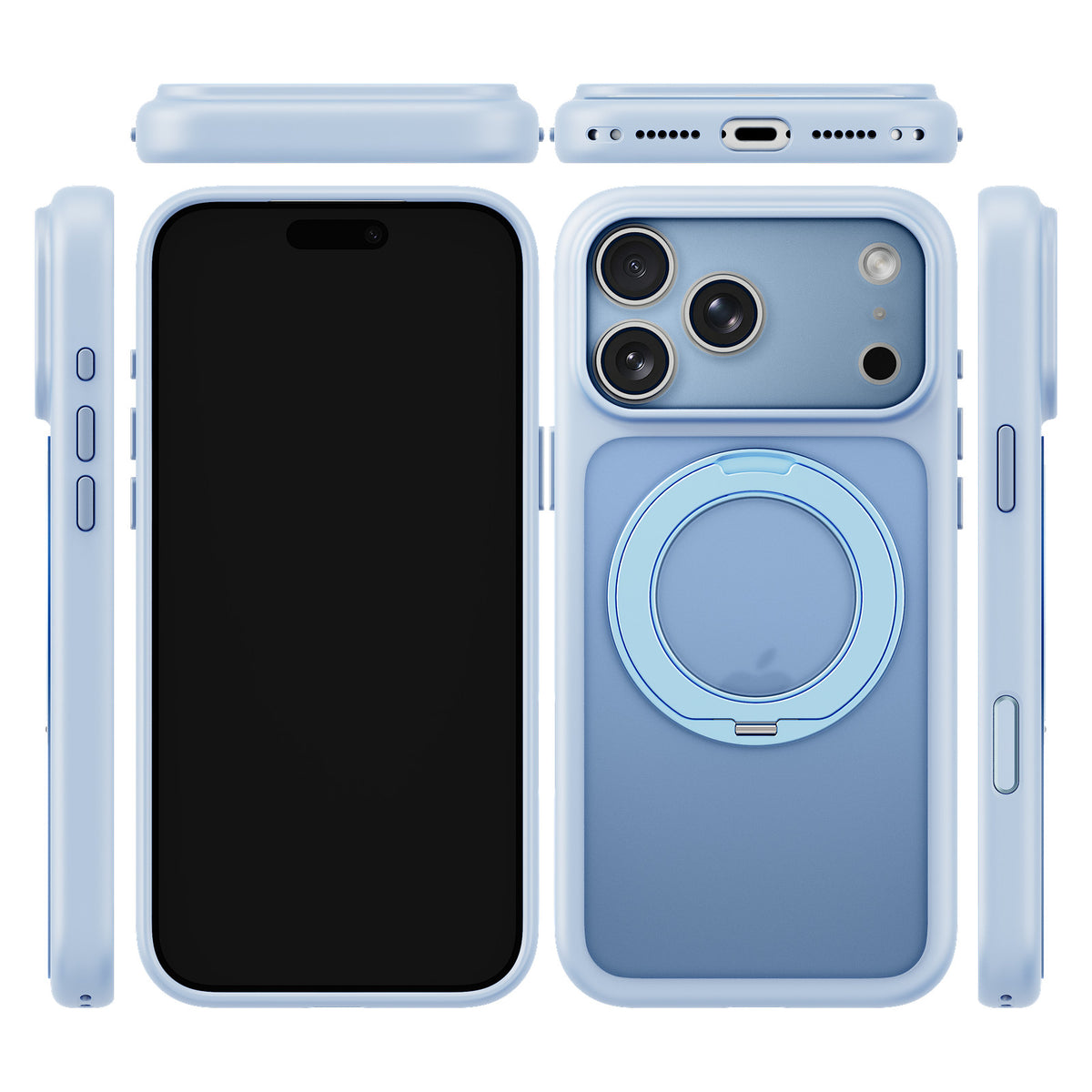 iiCASE Glacier 360 Ring Stand Case iPhone Case in Frost Ice Blue shown on silver iPhone detail image
