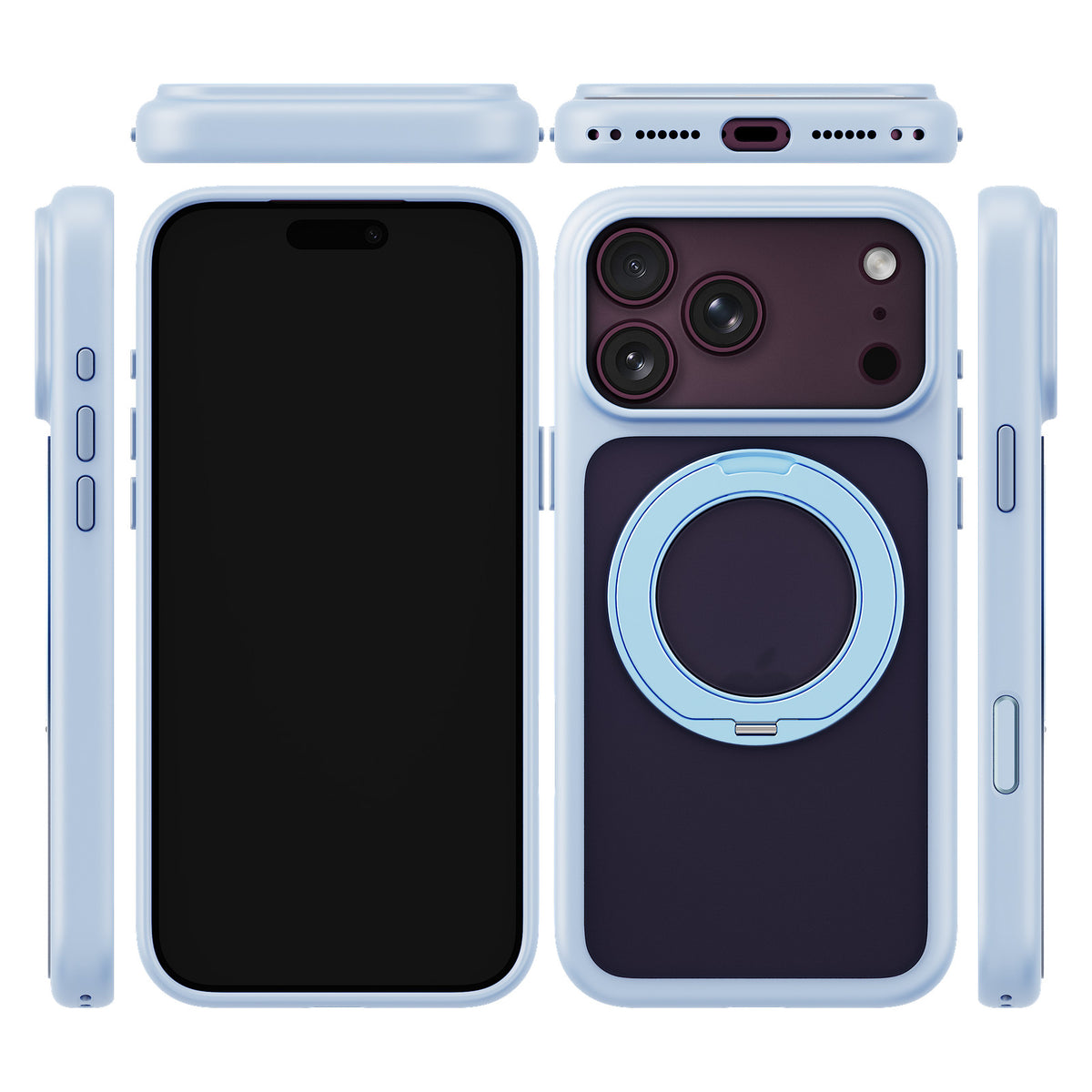 iiCASE Glacier 360 Ring Stand Case iPhone Case in Frost Ice Blue shown on purple iPhone detail image