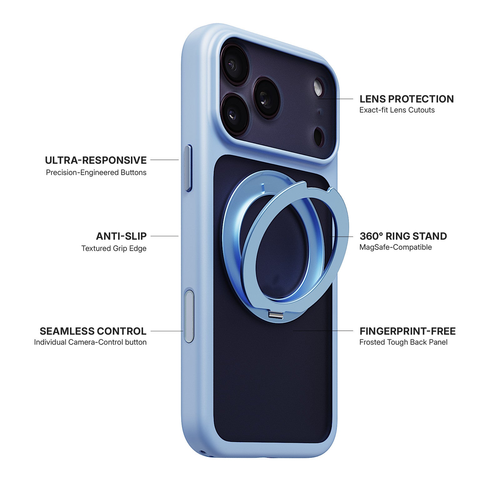 iiCASE Glacier 360 Ring Stand Case iPhone Case in Frost Ice Blue shown on purple iPhone detail image