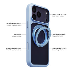 iiCASE Glacier 360 Ring Stand Case iPhone Case in Frost Ice Blue shown on purple iPhone detail image