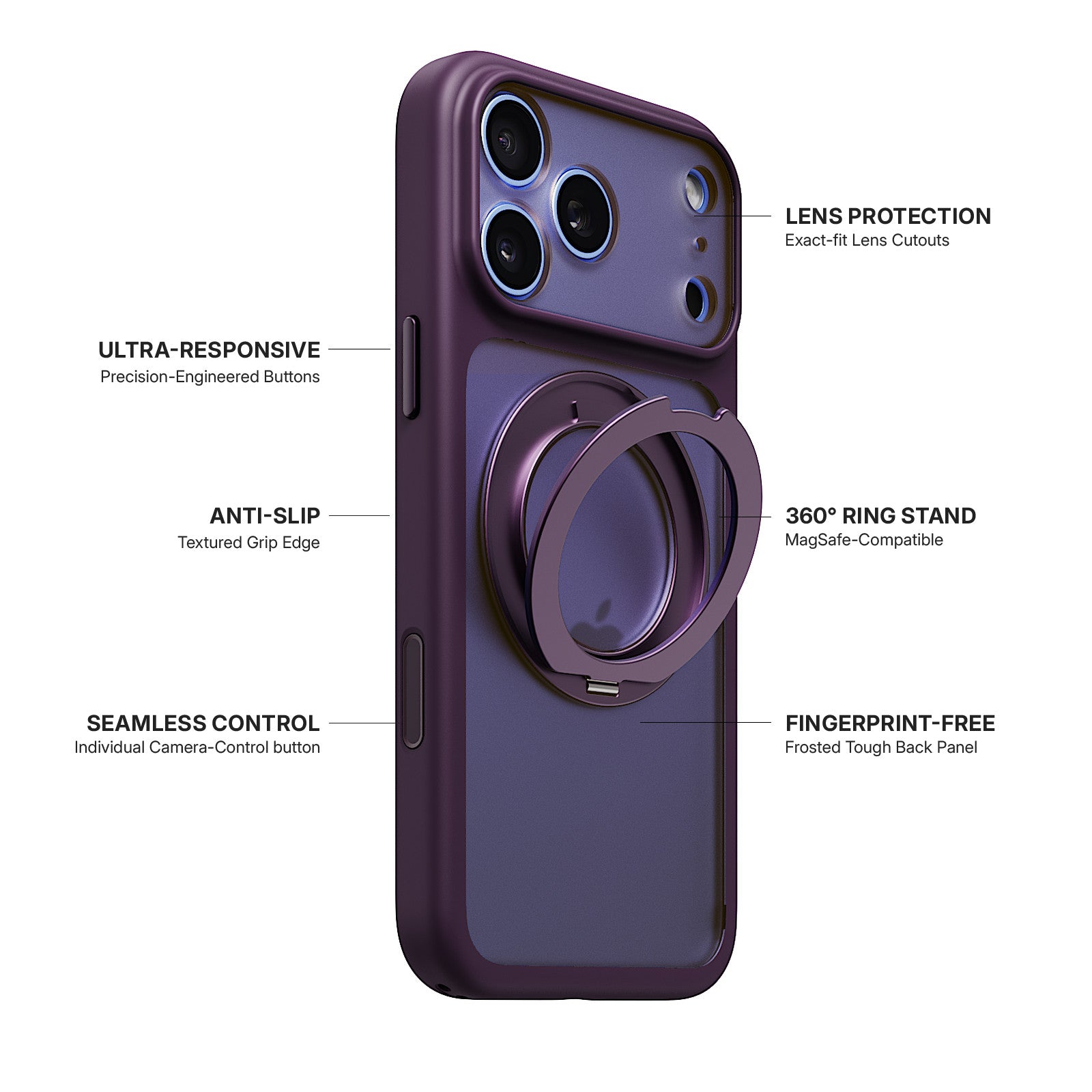 iiCASE Glacier 360 Ring Stand Case iPhone Case in Frost Dark Plum shown on ice blue iPhone detail image
