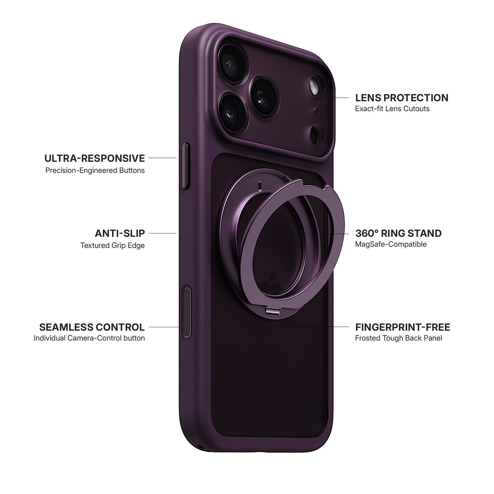 iiCASE Glacier 360 Ring Stand Case iPhone Case in Frost Dark Plum shown on purple iPhone detail image