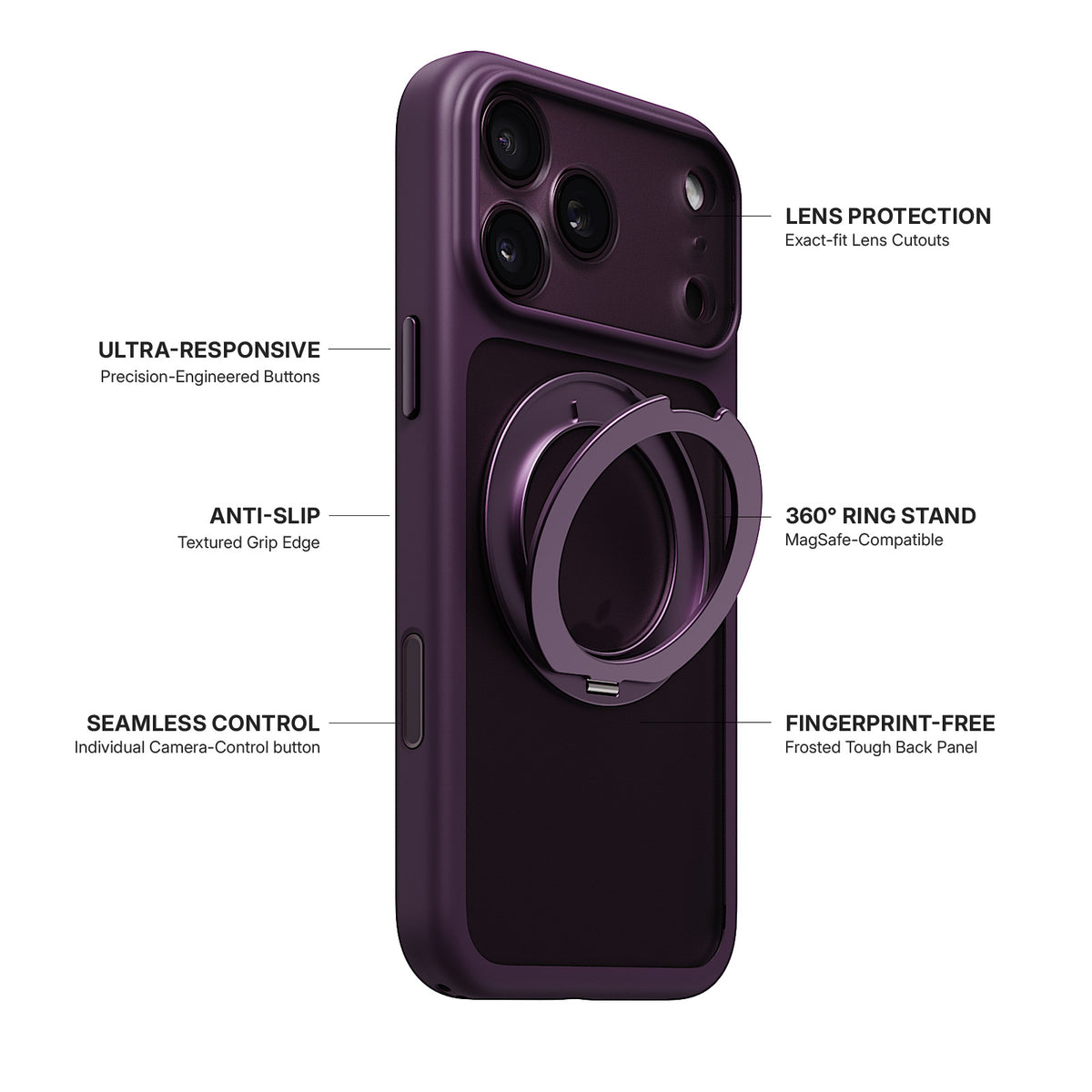 iiCASE Glacier 360 Ring Stand Case iPhone Case in Frost Dark Plum shown on purple iPhone detail image