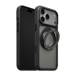 iiCASE Glacier 360 Ring Stand Case iPhone Case in Frost Smoke Black shown on silver iPhone product image