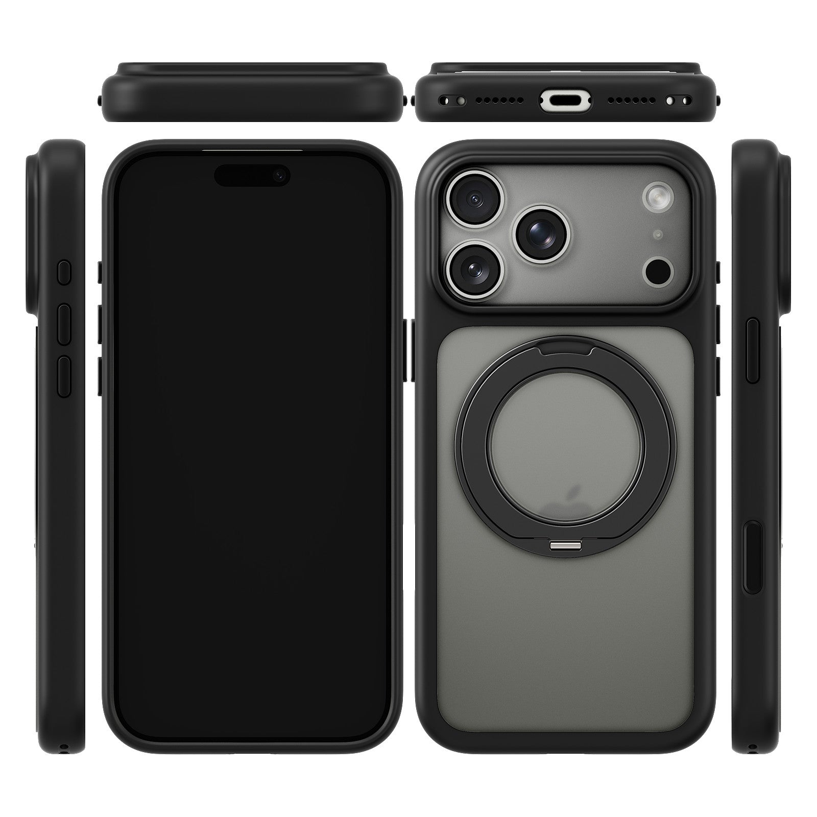 iiCASE Glacier 360 Ring Stand Case iPhone Case in Frost Smoke Black shown on silver iPhone detail image