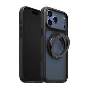 iiCASE Glacier 360 Ring Stand Case iPhone Case in Frost Smoke Black shown on ice blue iPhone detail image