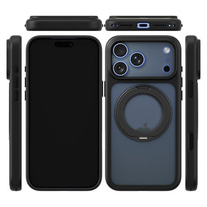 iiCASE Glacier 360 Ring Stand Case iPhone Case in Frost Smoke Black shown on ice blue iPhone detail image