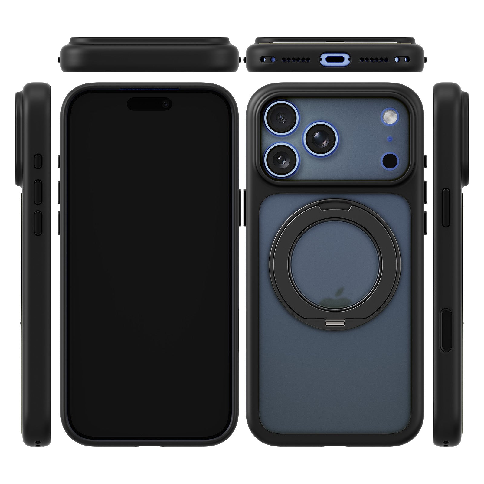 iiCASE Glacier 360 Ring Stand Case iPhone Case in Frost Smoke Black shown on ice blue iPhone detail image