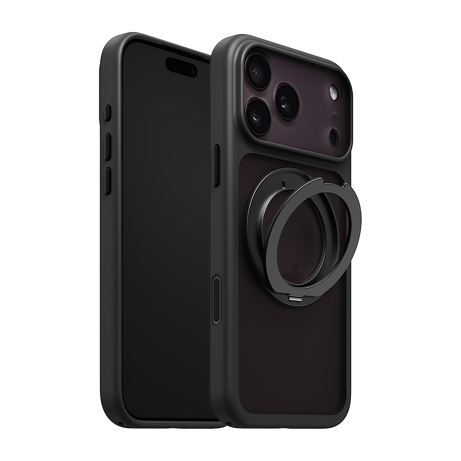 iiCASE Glacier 360 Ring Stand Case iPhone Case in Frost Smoke Black shown on purple iPhone detail image
