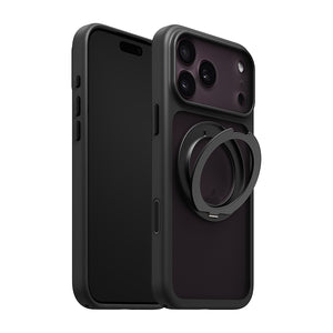 iiCASE Glacier 360 Ring Stand Case iPhone Case in Frost Smoke Black shown on purple iPhone detail image
