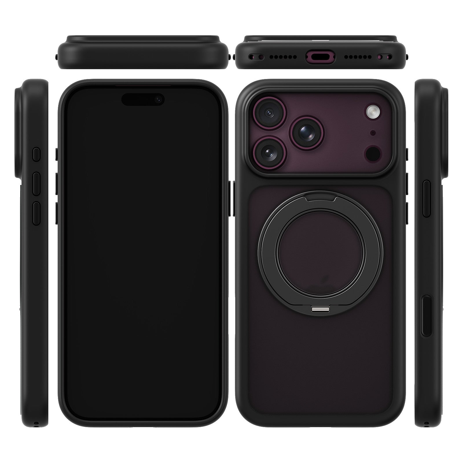 iiCASE Glacier 360 Ring Stand Case iPhone Case in Frost Smoke Black shown on purple iPhone detail image