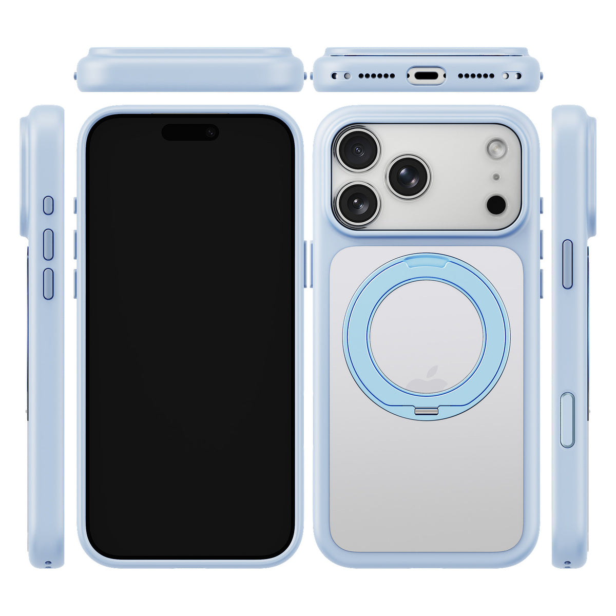 iiCASE Glacier 360 Ring Stand Case iPhone Case in Crystal Ice Blue shown on silver iPhone detail image