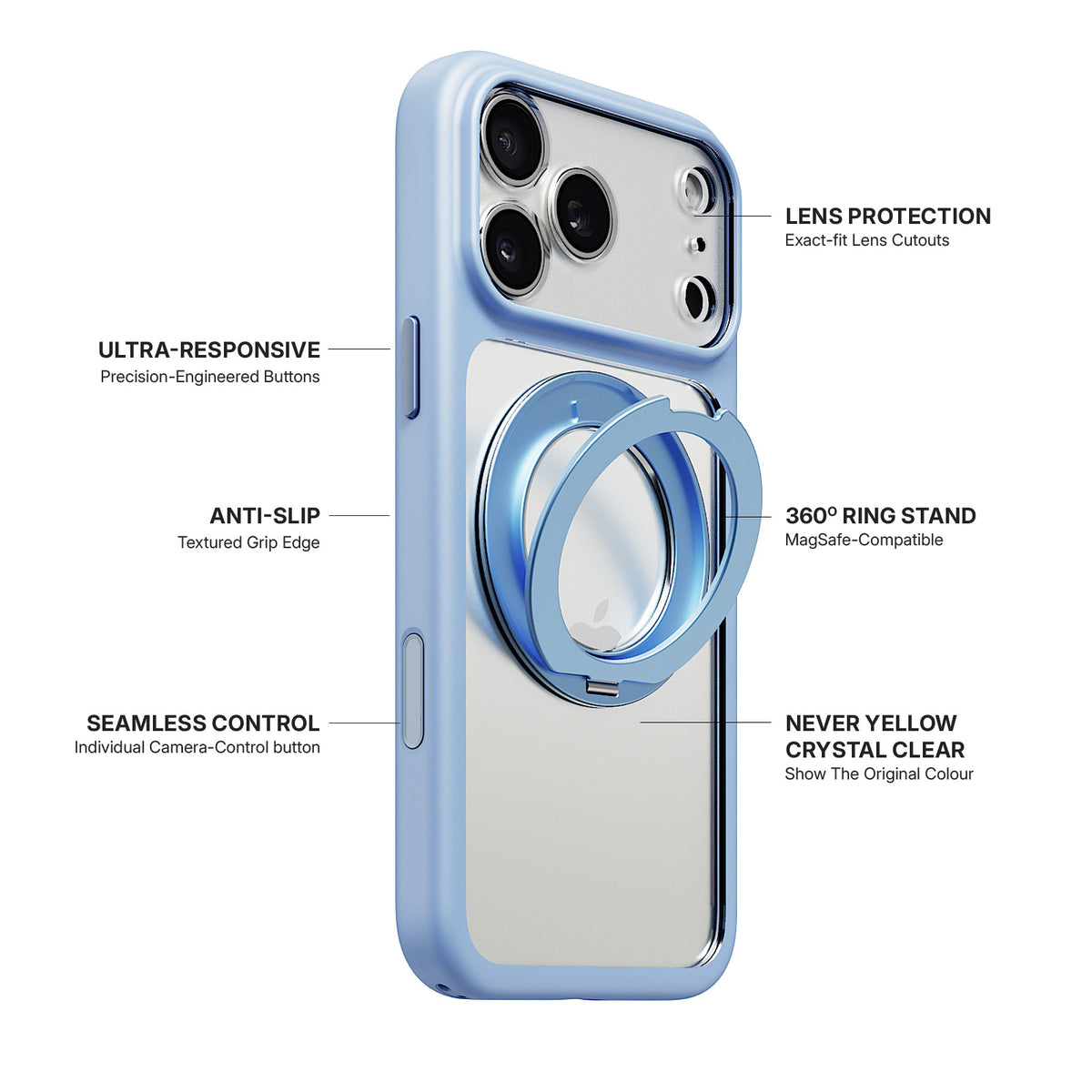 iiCASE Glacier 360 Ring Stand Case iPhone Case in Crystal Ice Blue shown on silver iPhone detail image