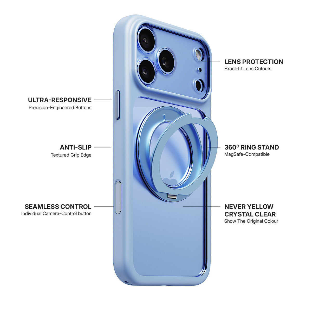 iiCASE Glacier 360 Ring Stand Case iPhone Case in Crystal Ice Blue shown on ice blue iPhone detail image