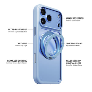 iiCASE Glacier 360 Ring Stand Case iPhone Case in Crystal Ice Blue shown on ice blue iPhone detail image