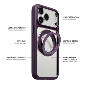 iiCASE Glacier 360 Ring Stand Case iPhone Case in Crystal Dark Plum shown on silver iPhone detail image