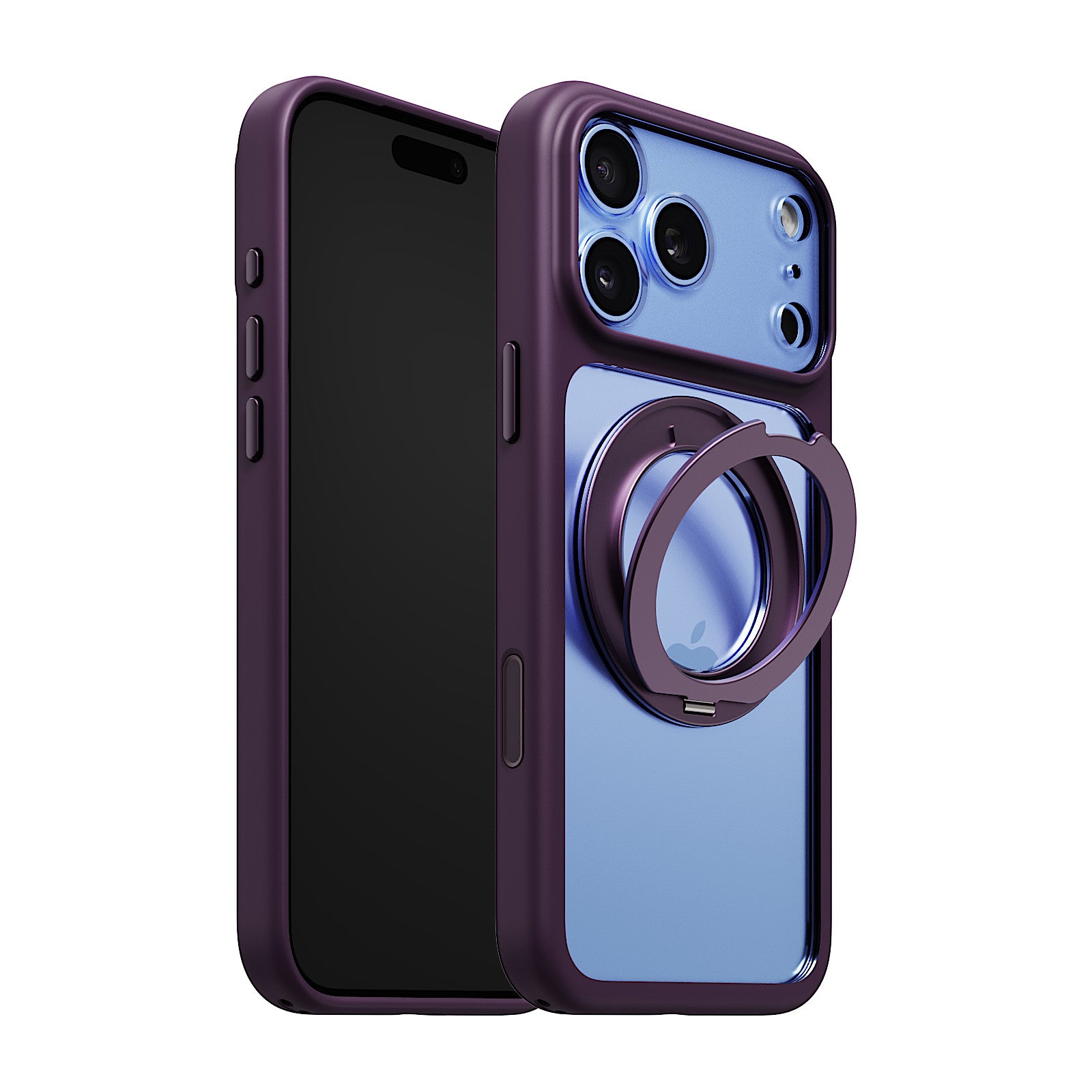 iiCASE Glacier 360 Ring Stand Case iPhone Case in Crystal Dark Plum shown on ice blue iPhone detail image