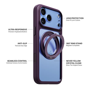 iiCASE Glacier 360 Ring Stand Case iPhone Case in Crystal Dark Plum shown on ice blue iPhone detail image