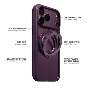 iiCASE Glacier 360 Ring Stand Case iPhone Case in Crystal Dark Plum shown on purple iPhone detail image
