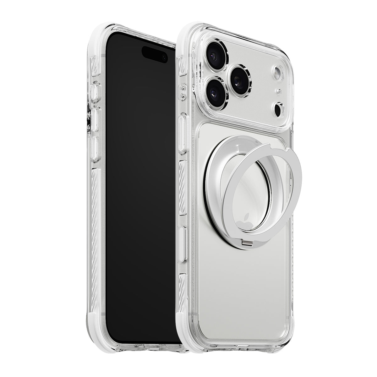 iiCASE Macaron Shield 360 Ring Stand iPhone Case in Clear White shown on silver iPhone product image - image 11