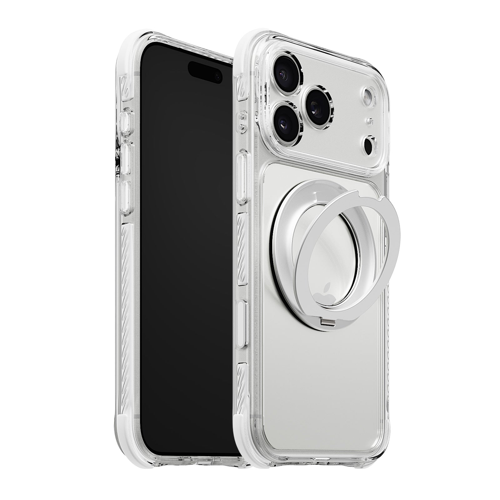 iiCASE Macaron Shield 360 Ring Stand iPhone Case in Clear White shown on silver iPhone product image - image 11