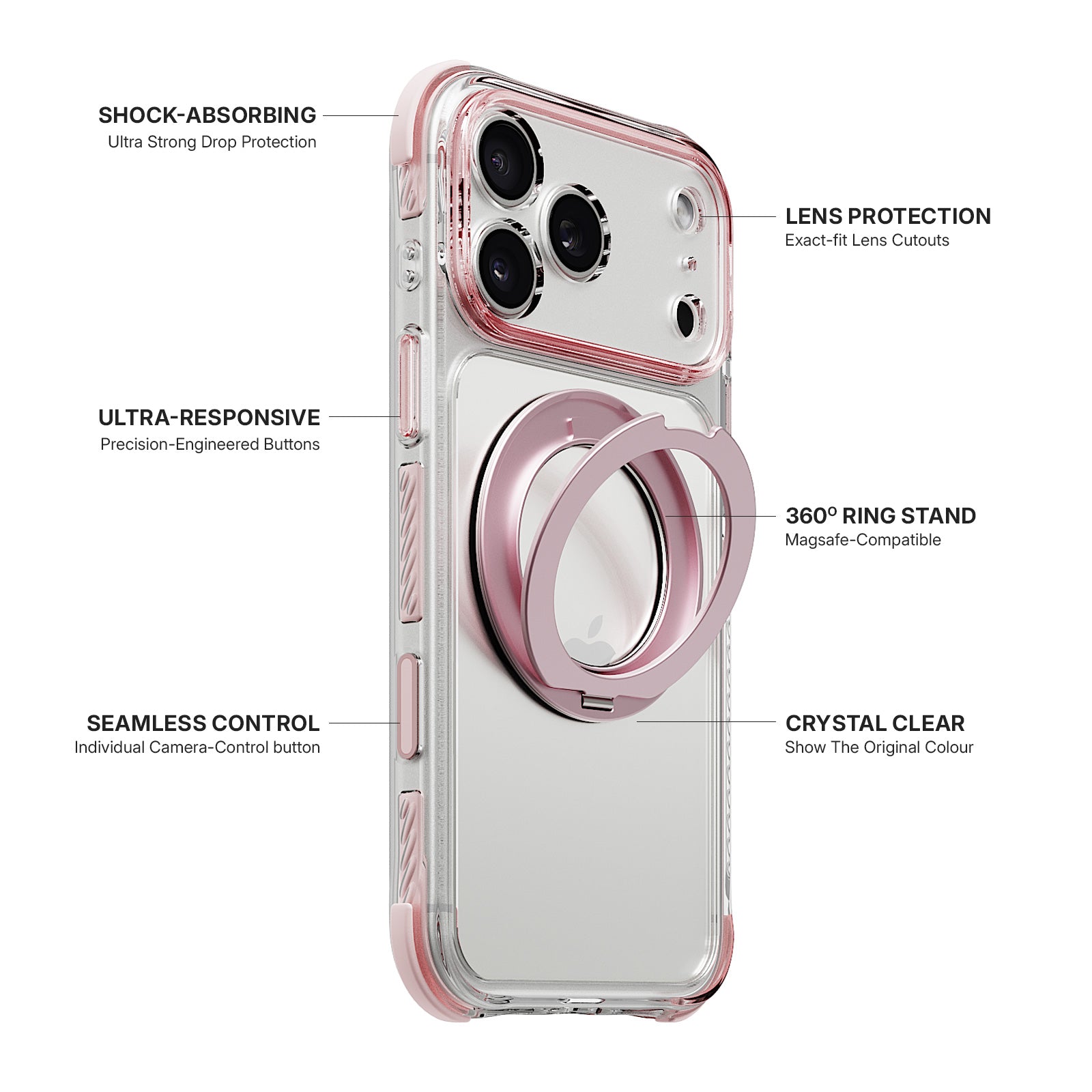 iiCASE Macaron Shield 360 Ring Stand iPhone Case in Macaron Pink detail image - image 5
