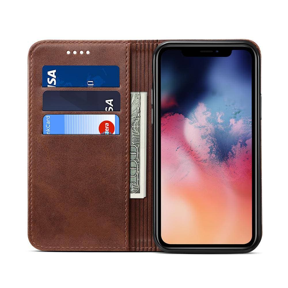 Leather wallet magnet close 3 card slots iPhone case - iiCase