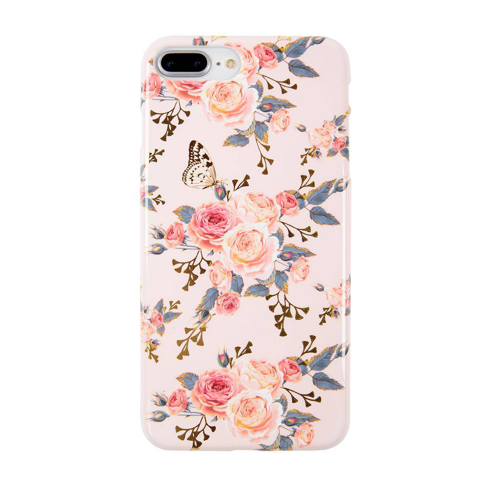 Soft TPU pink flower pattern with gold glitter iPhone 6+ Plus Case 5.5 inch - iiCase